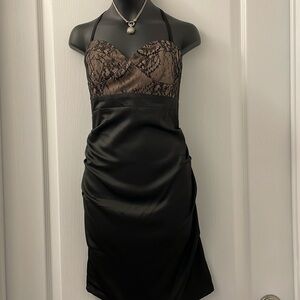 Urban Behaviour dress black satin look slip dress with top lace bra Sz S